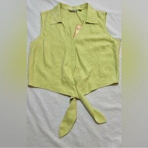 Tommy Bahama Silk Cropped Tie Front Sleeveless Button Top Collar Vintage Size 16